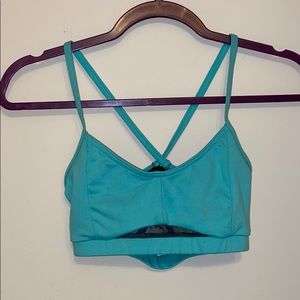 Teal Bra Top with Black Mesh Cutouts